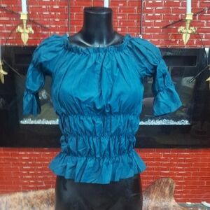 SHEIN Teal Ruched Off-Shoulder Blouse